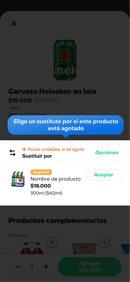 Modal para escolher um produto substituto caso o original esteja esgotado.