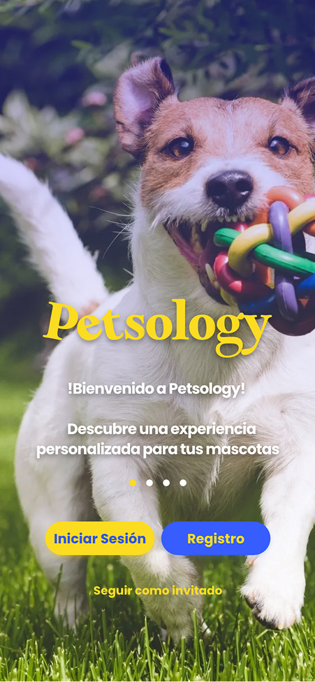 Onboarding do Petsology, um app para cuidados personalizados de pets.