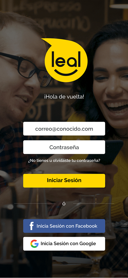 Tela de login do app de fidelidade Leal.