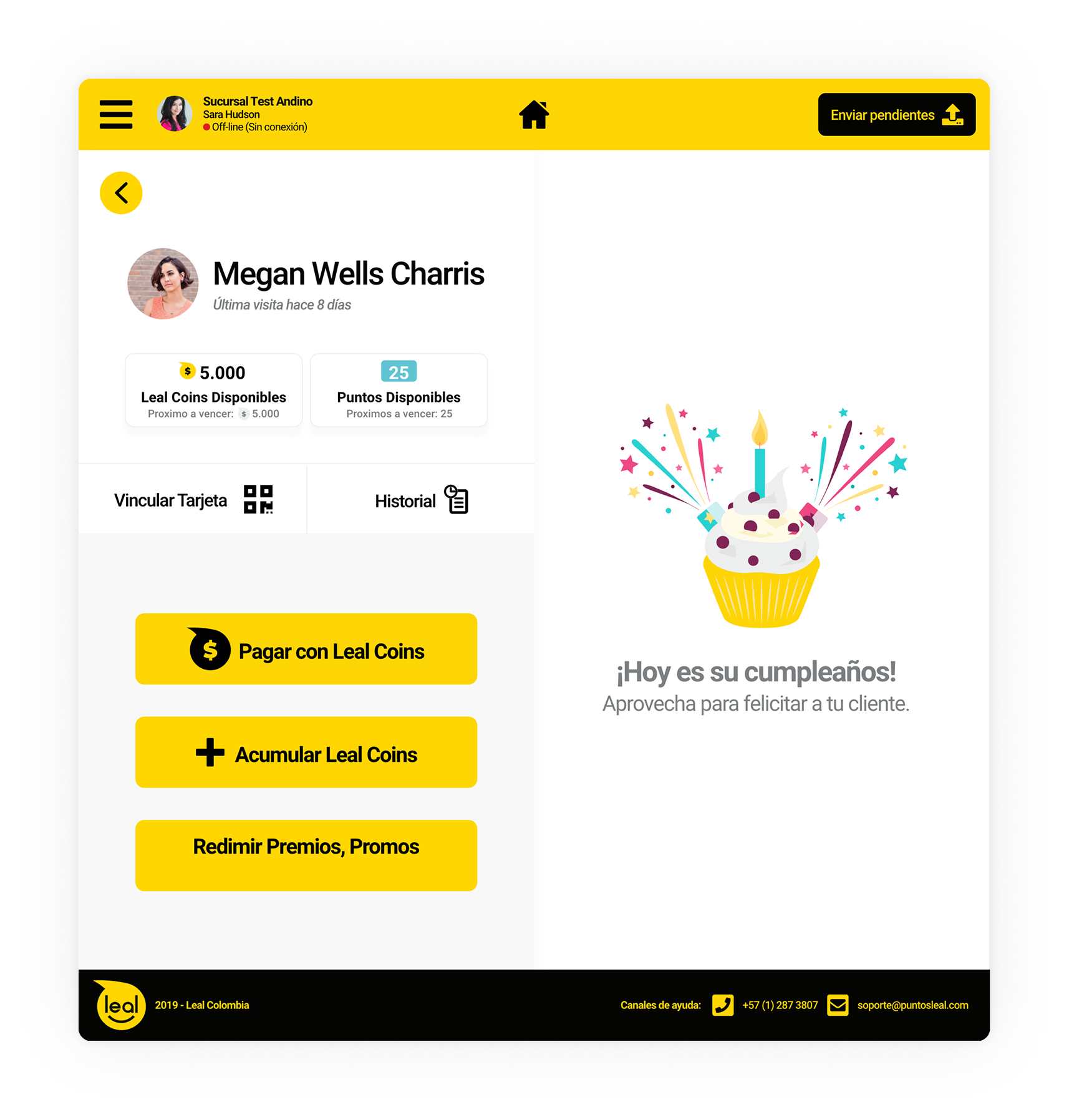 Painel de ponto de venda com o perfil de um cliente e seu histórico de pontos.