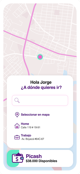 Home com endereços salvos para solicitar uma corrida.