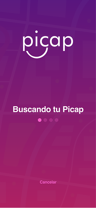 Tela de busca de motorista disponível em tempo real.