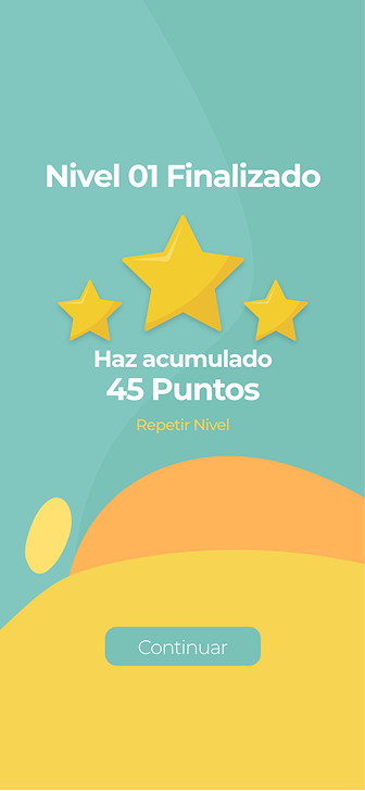 Tela de nível concluído com pontos acumulados.