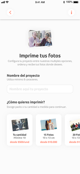 Configurador de projeto para imprimir fotos por quantidade ou pacote.