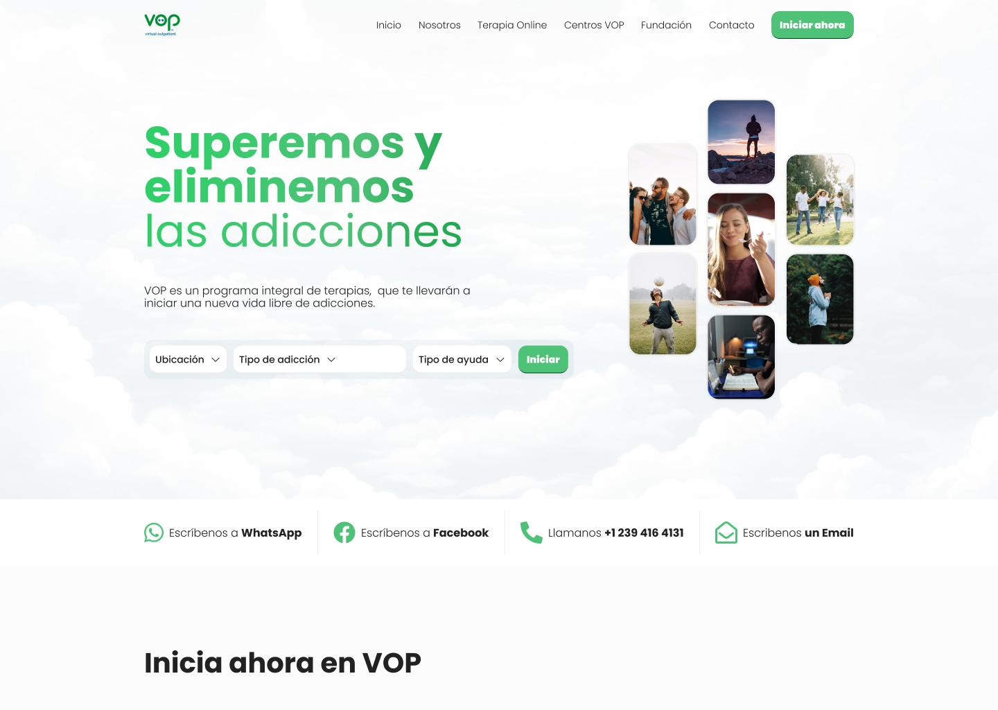 Landing page de um programa de terapias contra vícios.