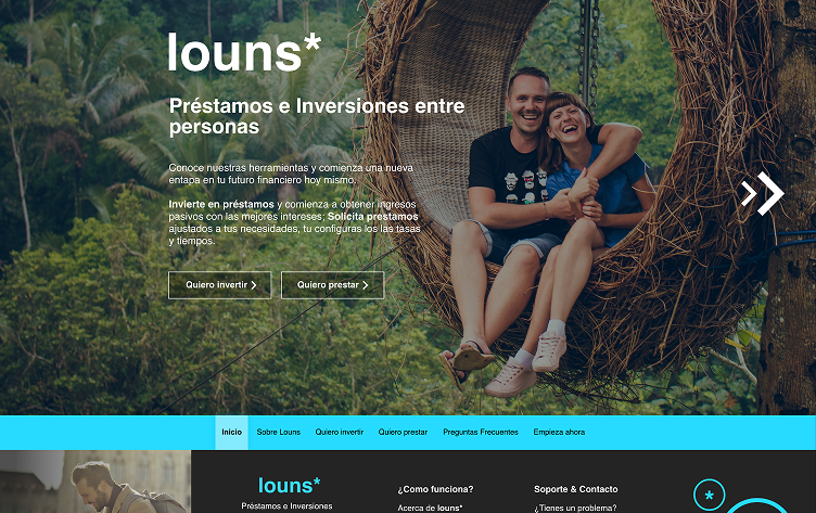 Landing page de uma plataforma de empréstimos e investimentos entre pessoas.
